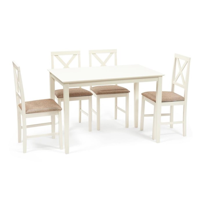 Комплект Хадсон (стол + 4 стула) гевея/мдф, ivory white, стол 110х70х75см /стул 44х42х89см 1050814
