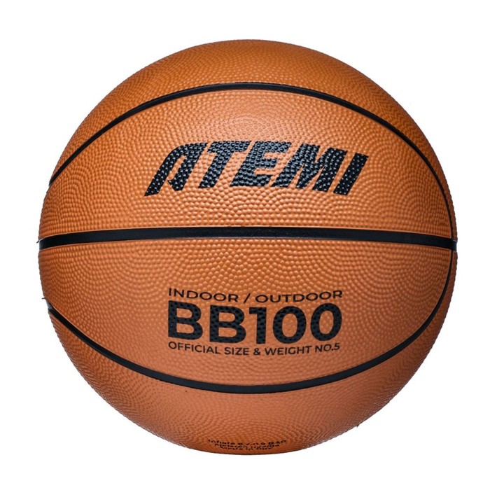 Мяч баскетбольный Atemi, размер 5, резина, 8 панелей, BB100N, окруж 68-71, клееный мяч баскетбольный atemi размер 6 синт кожа пвх 8 панелей bb300n окруж 72 74 клееный 1053073