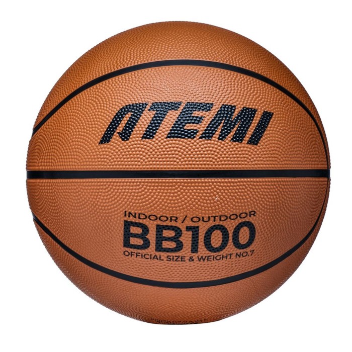Мяч баскетбольный Atemi, размер 7, резина, 8 панелей, BB100N, окруж 75-78, клееный мяч баскетбольный atemi размер 6 синт кожа пвх 8 панелей bb300n окруж 72 74 клееный 1053073