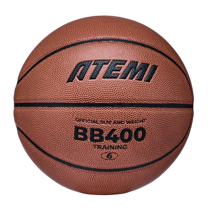 Мяч баскетбольный Atemi, размер 6, синт. кожа ПУ, 8 панелей, BB400N, окруж 72-74, клееный мяч баскетбольный atemi размер 6 синт кожа пвх 8 панелей bb300n окруж 72 74 клееный 1053073