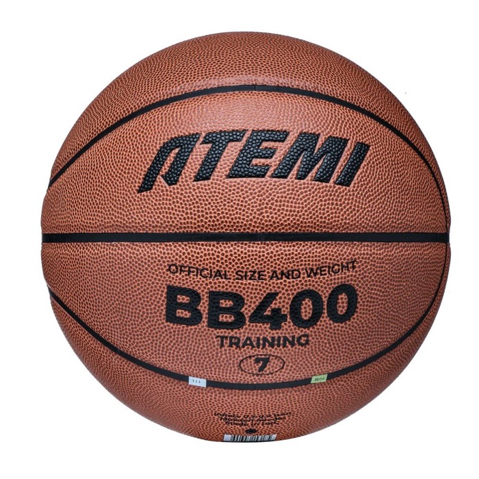 Мяч баскетбольный Atemi, размер 7, синт. кожа ПУ, 8 панелей, BB400N, окруж 75-78, клееный мяч баскетбольный atemi bb100 размер 7 резина 8 панелей окружность 75 78 см клееный
