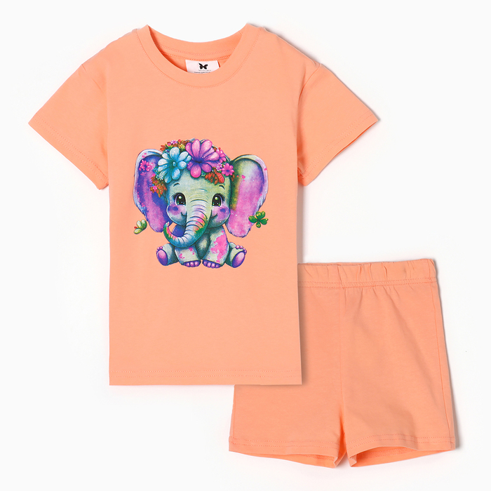 

Комплект для девочки, цвет персиковый/слонёнок, рост 104 (4 г)