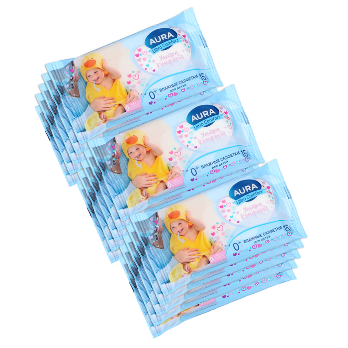 Влажные салфетки Aura Ultra Comfort детские, 15 упаковок по 15 шт moyka ultra uls780500 15