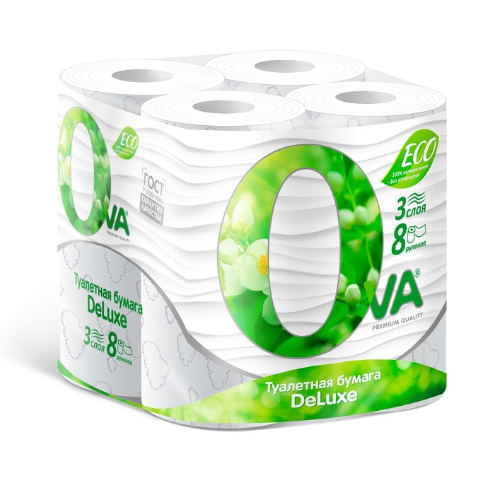 Туалетная бумага OVA, 3 слоя, 8 рулонов regina бумага туалетная ароматизированная с декорацией ромашка 3 слоя 8 рулонов