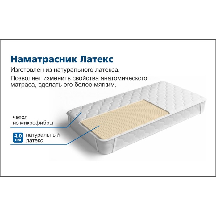 Наматрасник «Латекс», размер 120х190 см, высота 4 см, чехол микрофибра