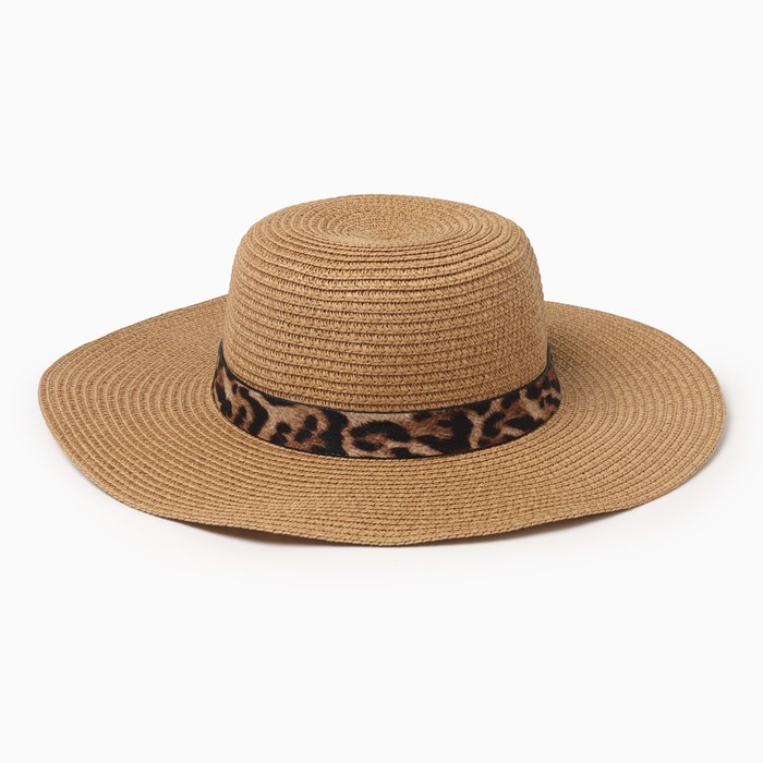 цена Шляпа женская с леопардовым ремешком MINAKU цвет коричневый, р-р 58
