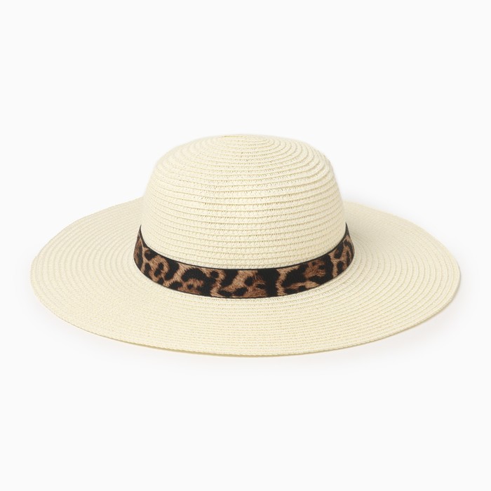 цена Шляпа женская с леопардовым ремешком MINAKU цвет молочный, р-р 58
