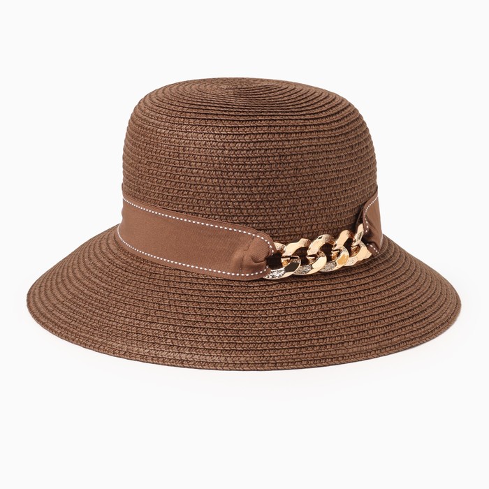 цена Шляпа женская с цепочкой MINAKU цвет коричневый, размер 56-58