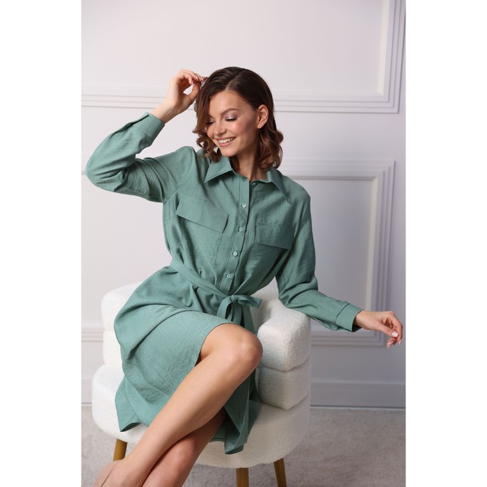 Платье рубашка женское LookLikeCat, размер 42, цвет зелёный