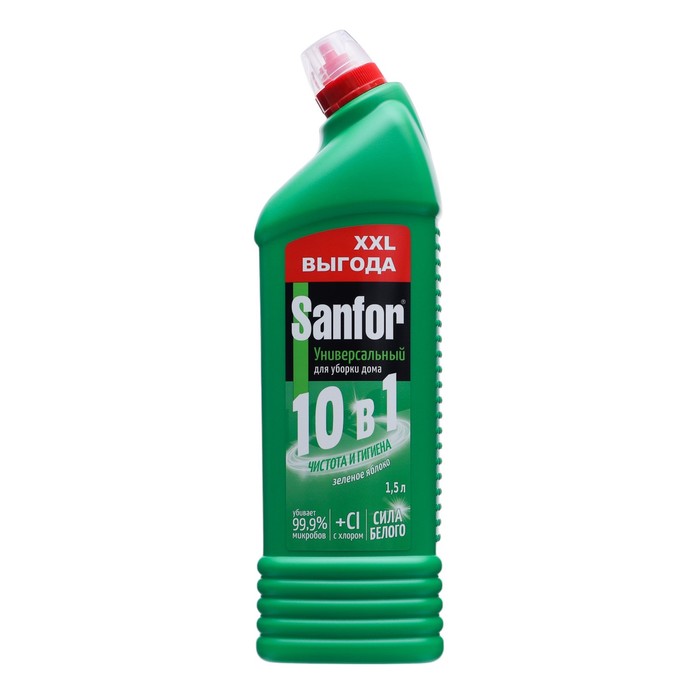 Чистящее универсальное средство SANFOR, Зеленое яблоко, 1,5 л чистящее средство sanfor зеленое яблоко антимикробный гель универсальное 750 мл