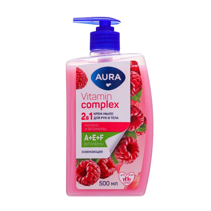 

Крем-мыло AURA Vitamin Complex Малина и витамины 2 в 1 для рук и тела, 500 мл