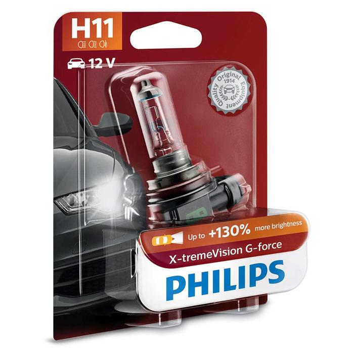 цена Лампа Philips H11 12 В, 55W (PGJ19-2)(+130%) X-tremeVision G-force, блистер 1 шт, 12362XVGB1 68593