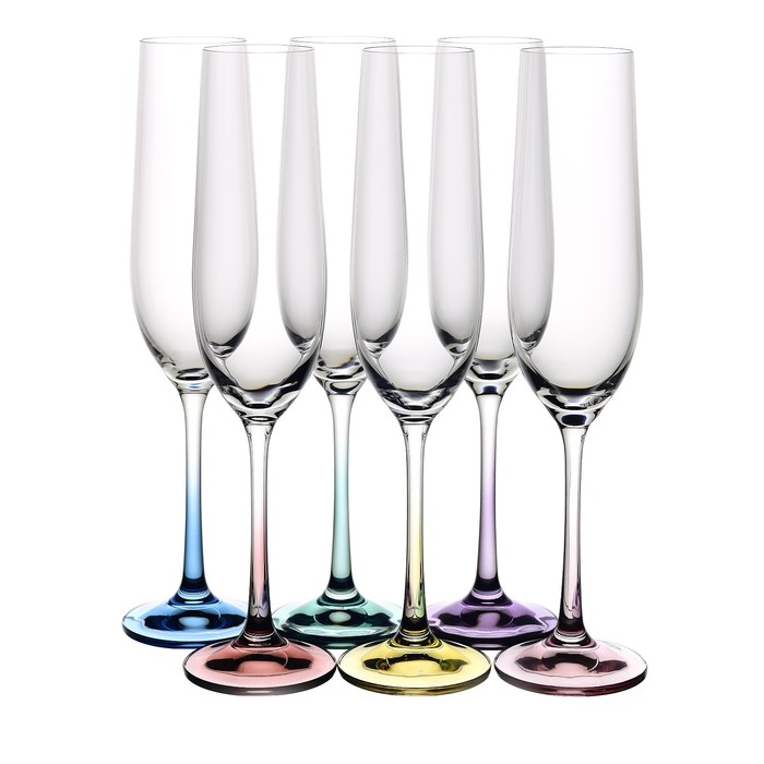 Набор бокалов для шампанского Crystalex «Виола. Ассорти», цветная ножка, 190 мл, 6 шт набор бокалов для шампанского виола ассорти