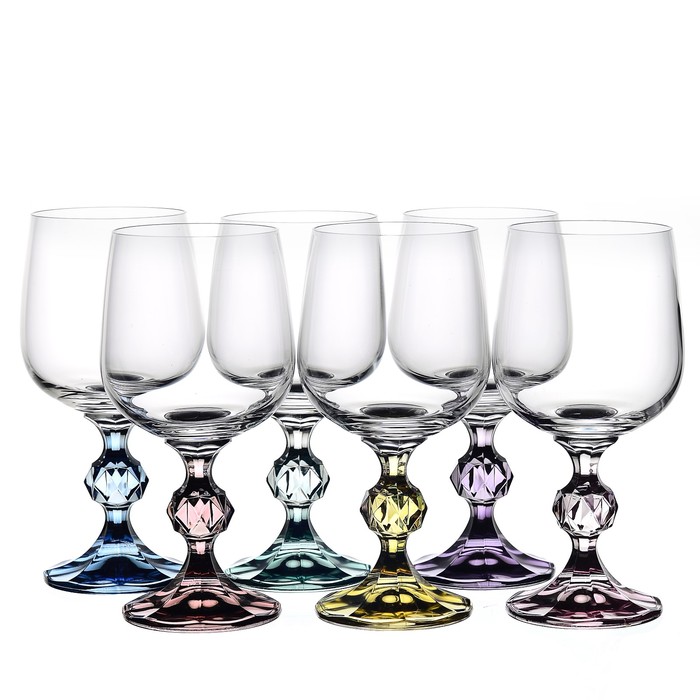 Набор бокалов для вина Crystalex «Клаудия. Ассорти», цветная ножка, 230 мл, 6 шт набор бокалов для вина клаудия 230 мл 6 шт