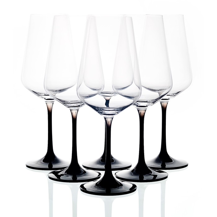 Набор бокалов для вина Crystalex «Сандра», чёрная ножка, 450 мл, 6 шт