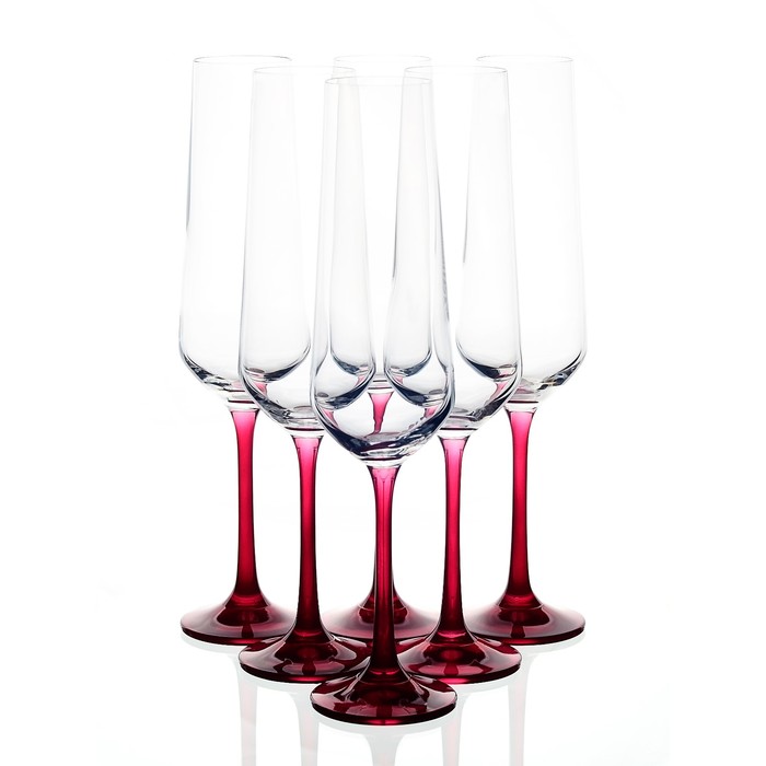Набор бокалов для шампанского Crystalex «Сандра», красная ножка, 200 мл, 6 шт набор бокалов crystalex сандра 540 мл 6 шт