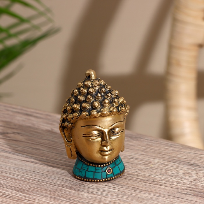 Сувенир Голова Будды латунь, камень 8 см