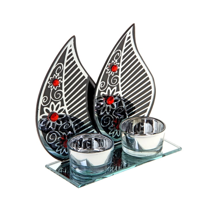 Подсвечник на 2 свечи "Листик с узором", цвет черный