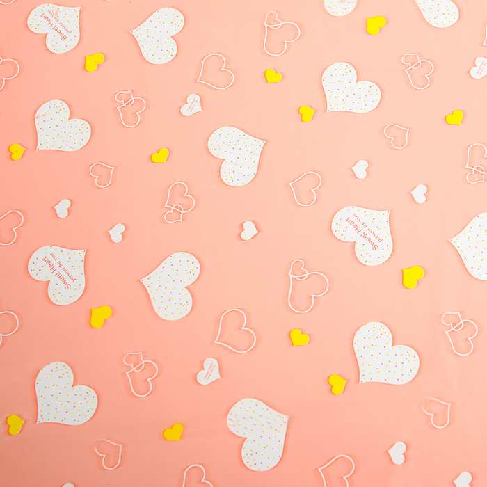 Плёнка для цветов и подарков "Сердечки", коралловый, 60 х 60 см