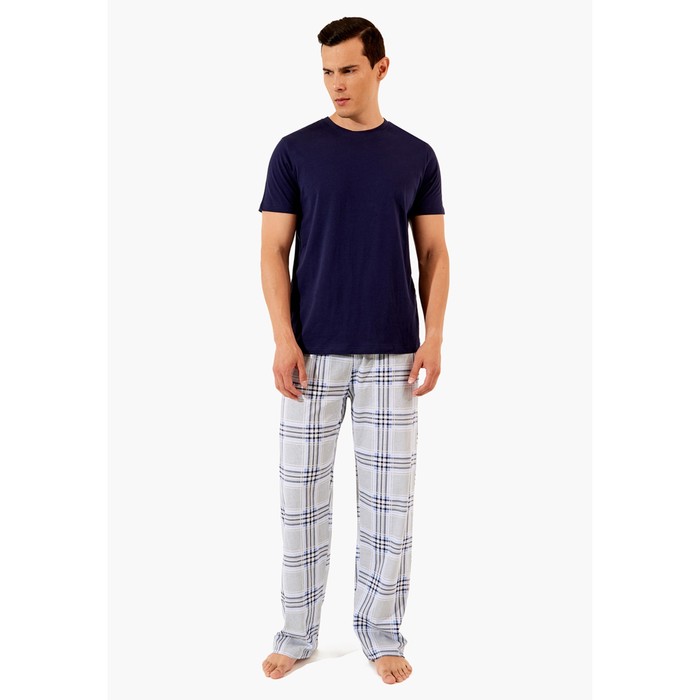 Комплект мужской: футболка, брюки, размер M, цвет тёмно-синий