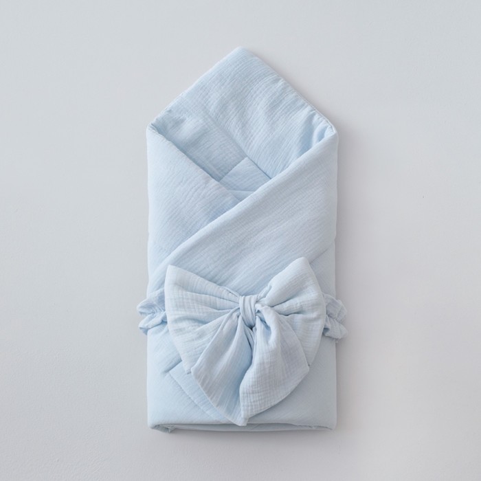 Одеяло-конверт на выписку KinDerLitto «Муслин №2», с бантом на резинке, 90х90 см, цвет голубой