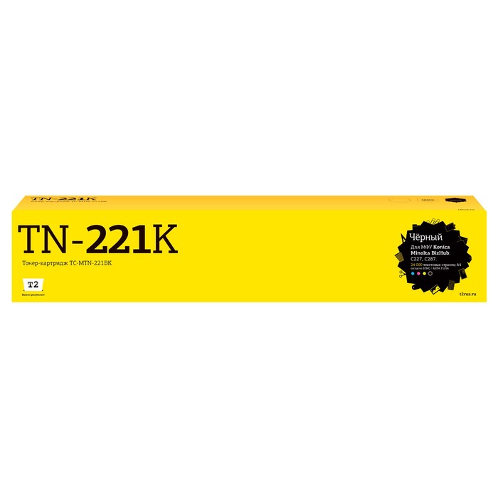 Лазерный картридж T2 TC-MTN-221BK для Konica-Minolta BizHub C227/C287 (24000 стр.) черный, 1053591 совместимый тонер картридж tn 221k для konica minolta bizhub c227 c287 чёрный 24000 стр