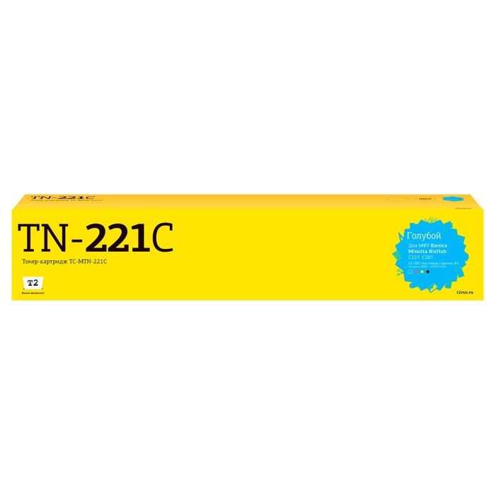 Лазерный картридж T2 TC-MTN-221C для Konica-Minolta BizHub C227/C287 (21000 стр.) голубой, 1053591 тонер картридж cpt ce38 для konica minolta bizhub c227 c287 аналог tn 221m a8k3330 a8k3350 cet magenta 467г 21000 стр cet7321