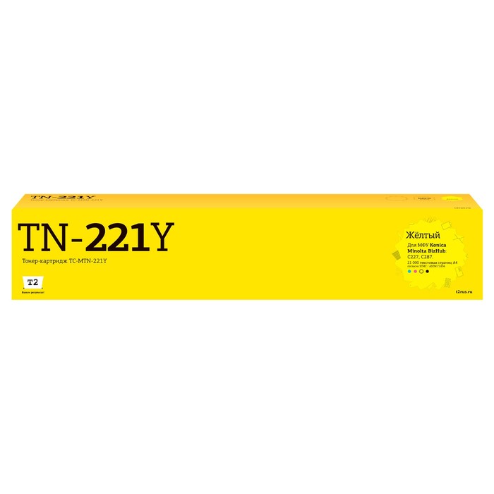 Лазерный картридж T2 TC-MTN-221Y для Konica-Minolta BizHub C227/C287 (21000 стр.) желтый, 1053591 тонер картридж cpt ce38 для konica minolta bizhub c227 c287 аналог tn 221m a8k3330 a8k3350 cet magenta 467г 21000 стр cet7321