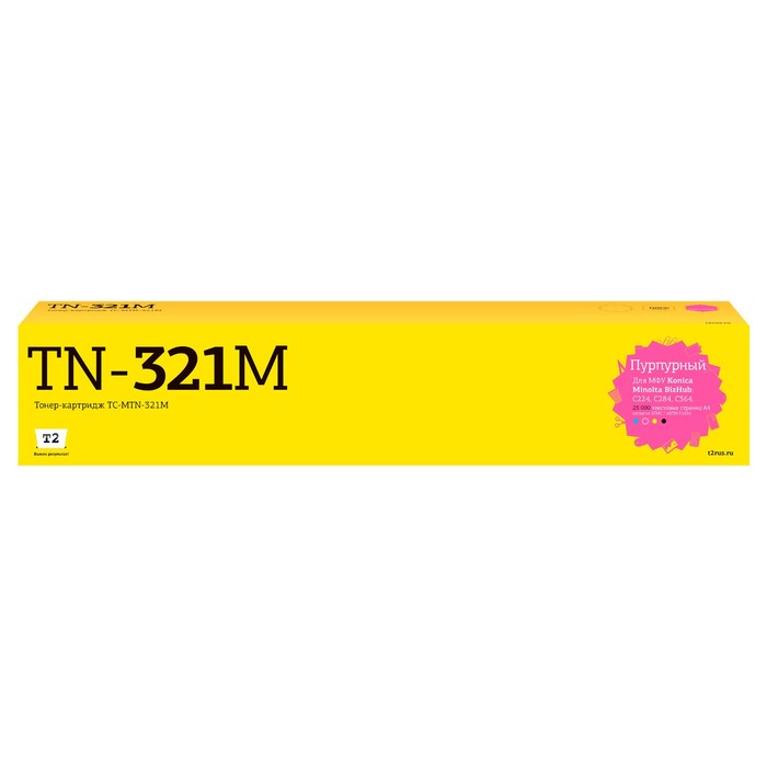 Лазерный картридж T2 TC-MTN-321M для Konica-Minolta BizHub C224/C284/C364 (25000 стр.) пурп 105359 tc mtn 321m тонер картридж t2 для konica minolta bizhub c224 c284 c364 25000 стр пурпурный с чипом