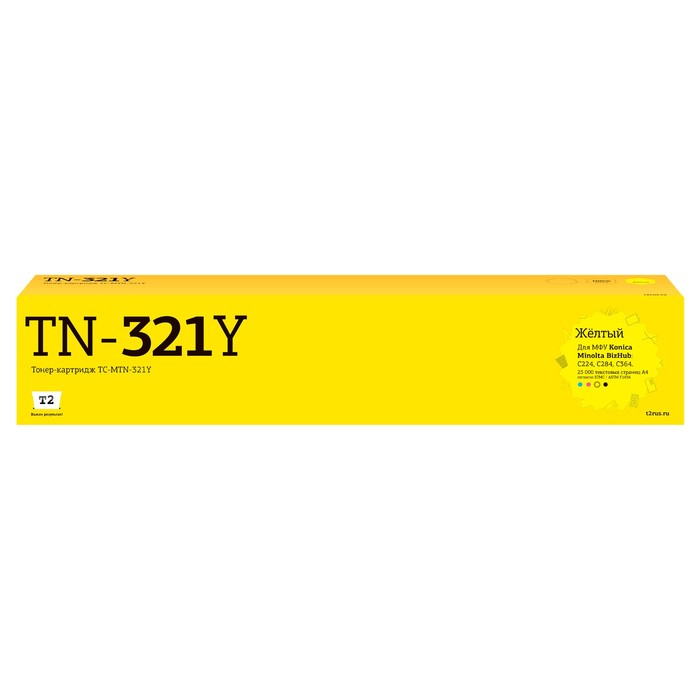 Лазерный картридж T2 TC-MTN-321Y для Konica-Minolta BizHub C224/C284/C364 (25000 стр.) жел 105359 tc mtn 321m тонер картридж t2 для konica minolta bizhub c224 c284 c364 25000 стр пурпурный с чипом