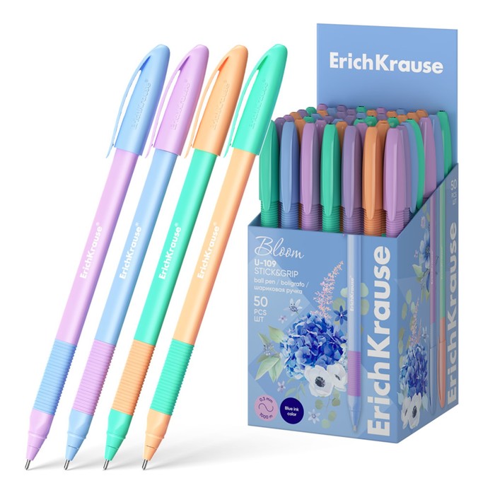 Ручка шариковая, ErichKrause, U-109 Stick&Grip Pastel Bloom узел 1.0 мм цвет синяя ручка шариковая erichkrause u 109 pastel stick