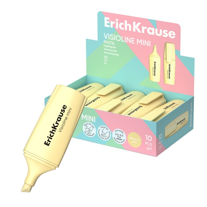 

Маркер текстовыделитель 5 мм, ErichKrause, "Visioline Mini Pastel" цвет желтый