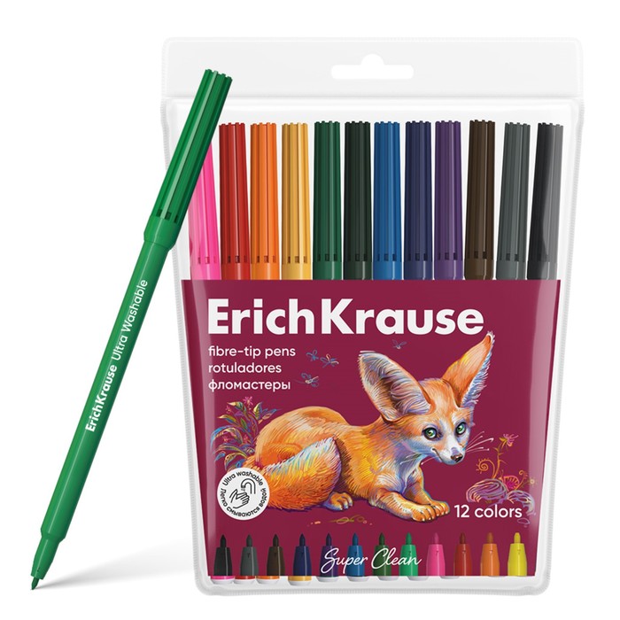 Фломастеры 12 цветов ErichKrause Safari Ultra Washable микс 265₽