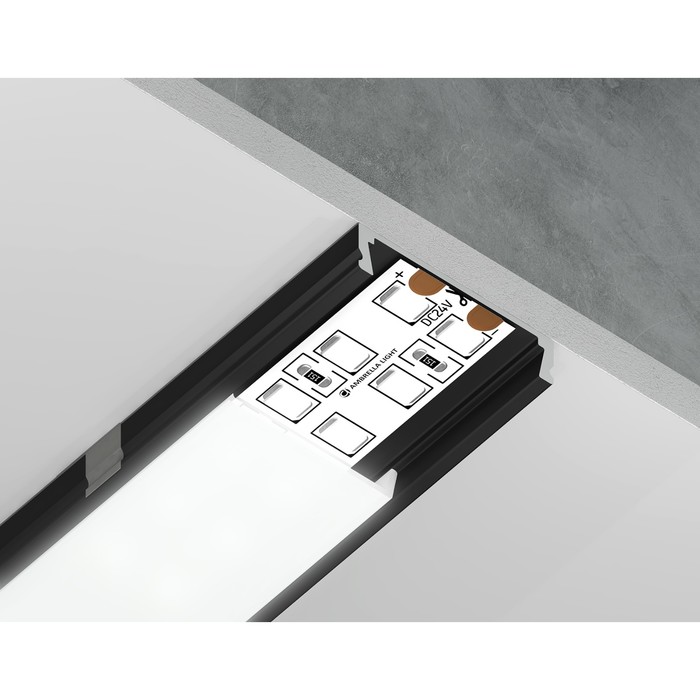 

Профиль алюминиевый накладной Ambrella Illumination Alum Profile, GP1800BK, 2000х6х23.8 мм, цвет чёрный, матовый рассеиватель