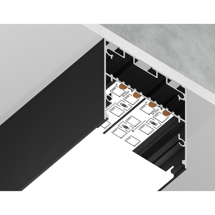 Профиль алюминиевый накладной/подвесной Ambrella Illumination Profile System, GP3050BK, 2000х45х42 мм, цвет чёрный, матовый рассеиватель