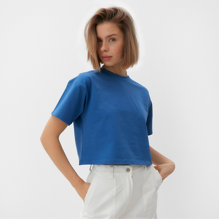 

Футболка укороченная женская MINAKU OVERSIZE FIT: цвет электро, р-р 48