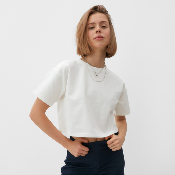 

Футболка укороченная женская MINAKU OVERSIZE FIT: цвет экрю, р-р 48
