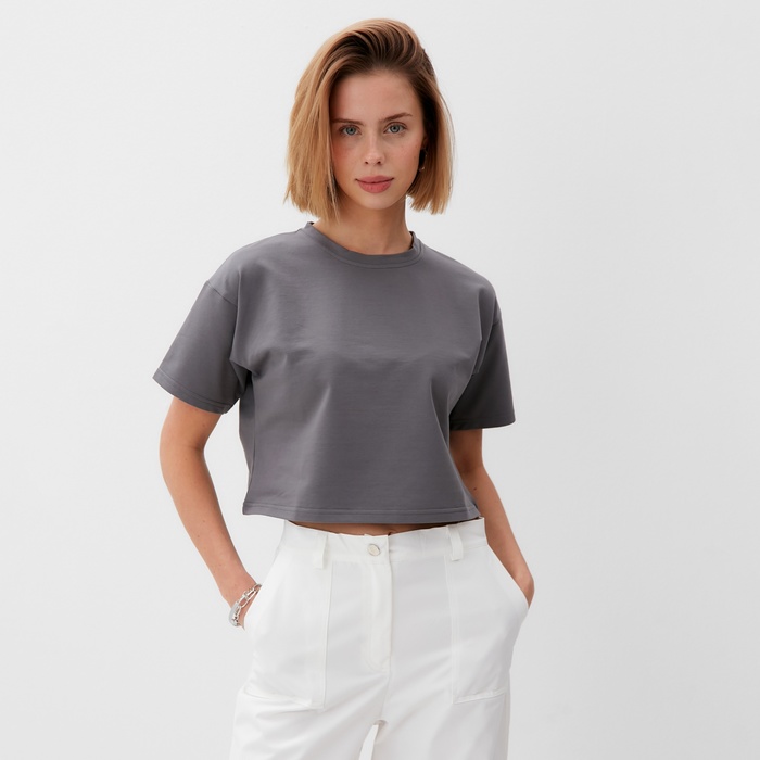 

Футболка укороченная женская MINAKU OVERSIZE FIT: цвет графит, р-р 42