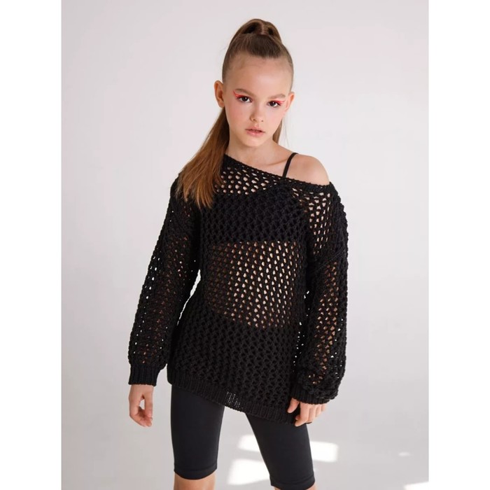Свитер для девочки Amarobaby Knit trend, рост 134 см, цвет черный свитер для девочки knit line рост 134 см цвет бежевый