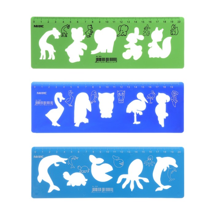 Набор трафаретов 3 шт Calligrata 5 зверей птицыморезвери линейка 20см 84₽