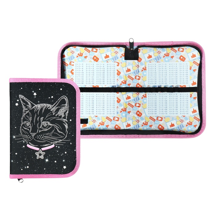 Пенал 1 секция 130 х 190 мм Hatber Созвездие кота ламинированный картон чёрныйрозовый объёмный 3D-рисунок NPn_44031 195₽