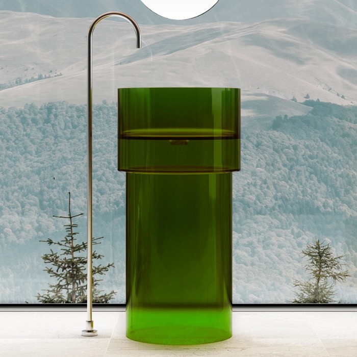 цена Раковина напольная ABBER Kristall AT2701Emerald-H, прозрачная, полиэфирная смола, зеленая