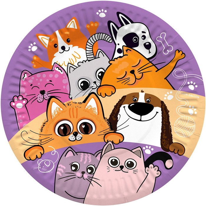 

Тарелки (7''/18 см) Кошечки Собачки, 6 шт.