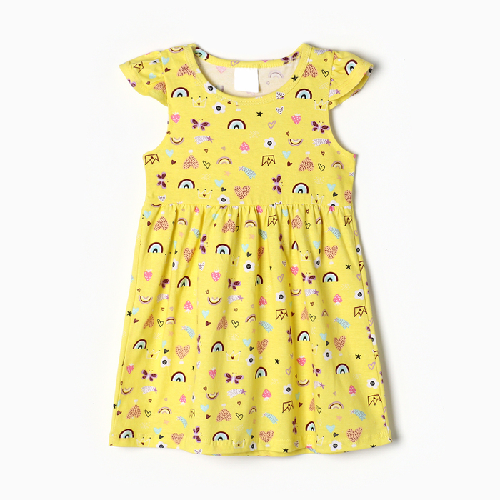 Платье для девочки Сердечки, бабочки, короны, цвет жёлтый, рост 98-104 платье для девочки цвет жёлтый рост 104