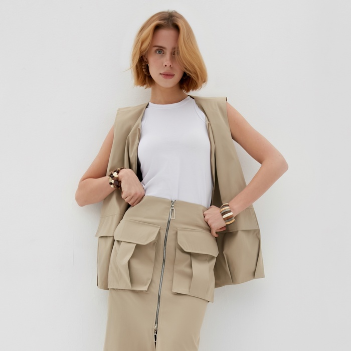 

Жилет женский на молнии MINAKU:Safari цвет бежевый, р-р 44