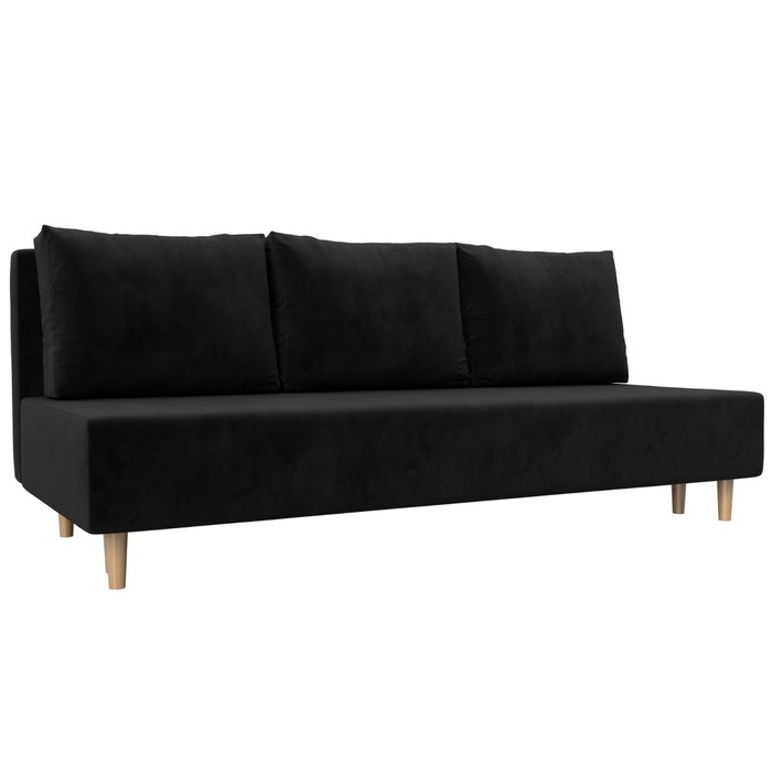 Прямой диван «Лига 033», механизм еврокнижка, ППУ, велюр, цвет чёрный