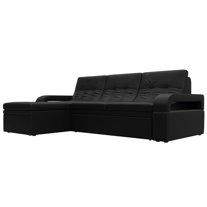 Угловой диван «Лига 035», левый угол, механизм дельфин, ППУ, экокожа, цвет чёрный