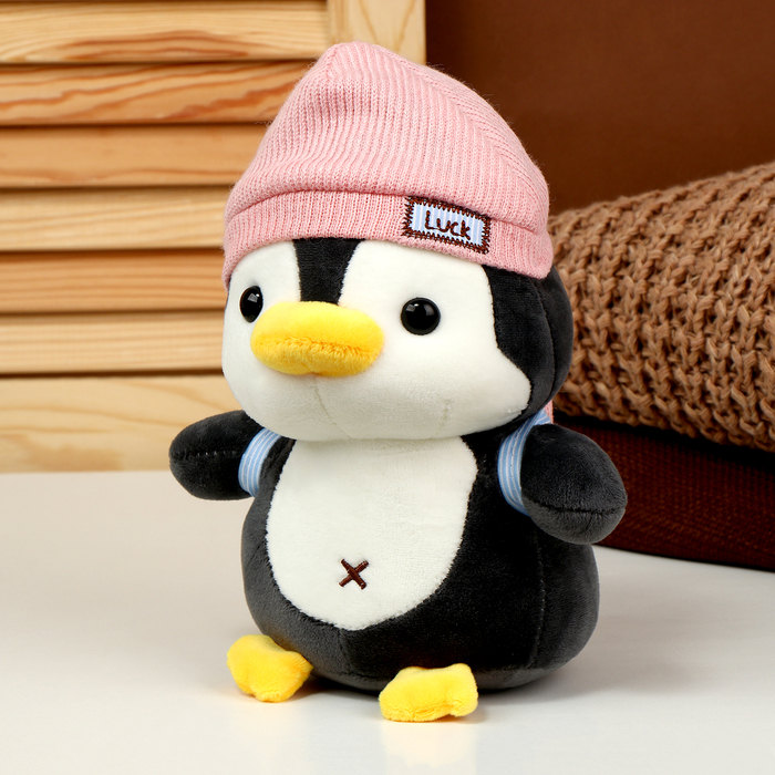 Мягкая игрушка «Пингвин» с рюкзаком, в розовой шапке, 22 см мягкая игрушка пингвин с рюкзаком в розовой шапке 22 см