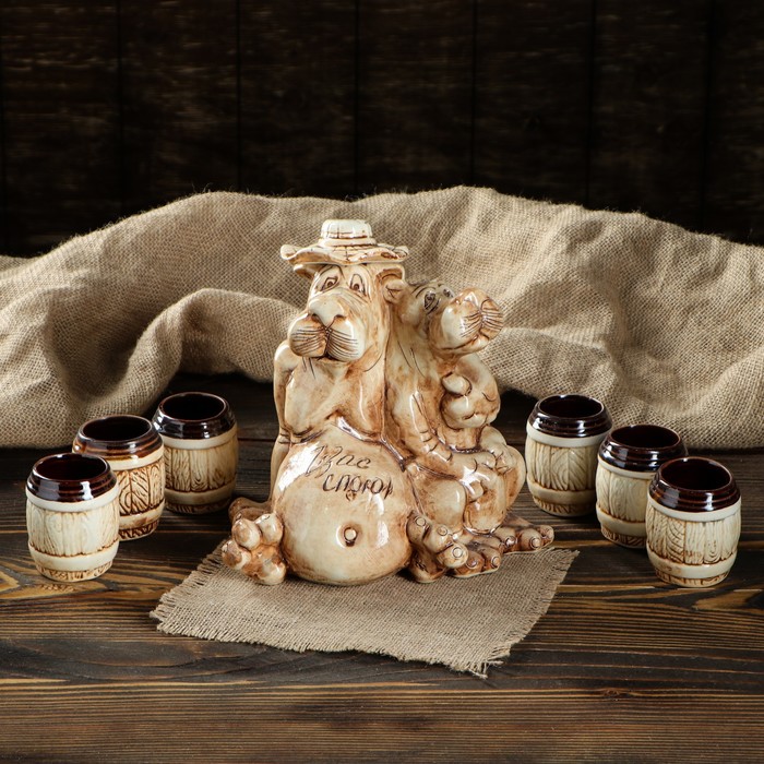 Штоф с рюмками "Волк и пёс" 7 предметов, 1 л