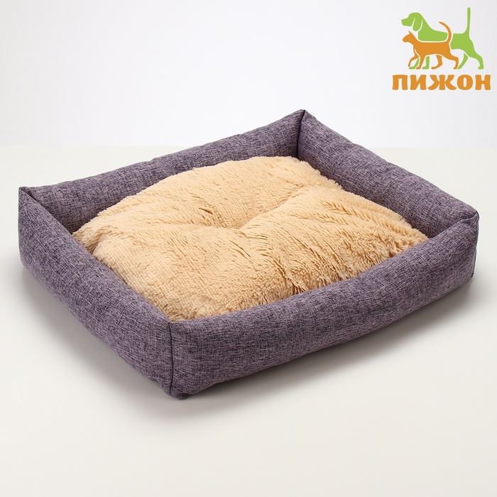 Лежанка для животных 60 х 50 х 15 см рогожка искусственный мех сиреневая 1059₽